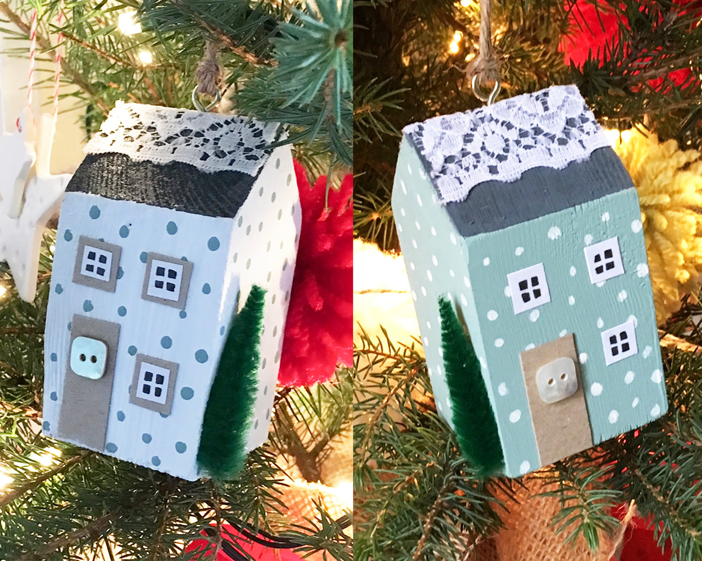 GREEN Wooden Houses Christmas Decoration Kit