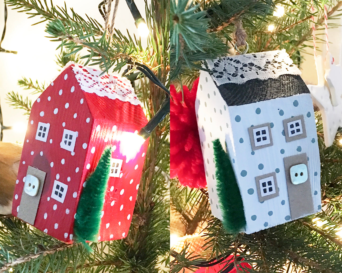 RED Wooden Houses Christmas Decoration Kit