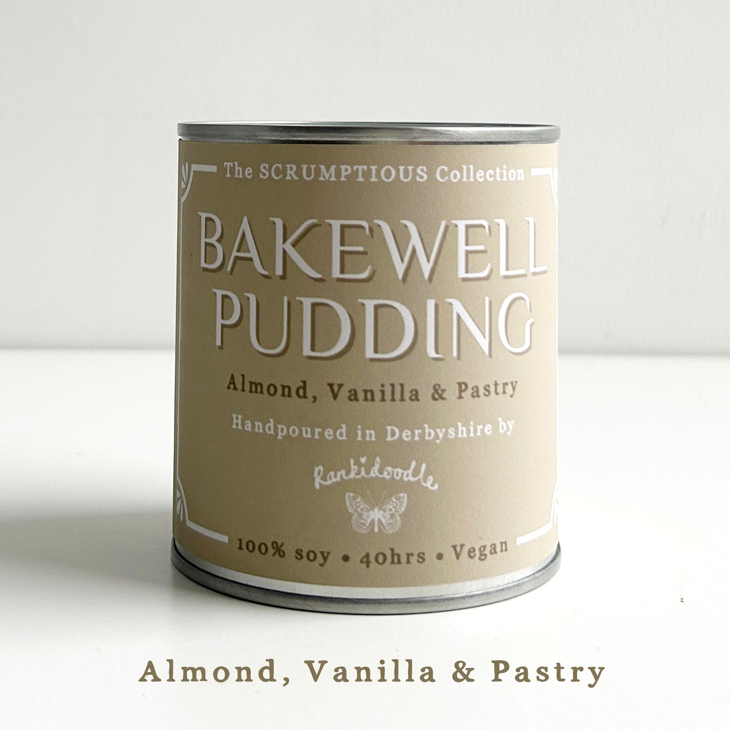 Bakewell Pudding | Candle in a Tin | Dessert Candle | 240g | 100% soy | vegan | 40 hours | Scented candle