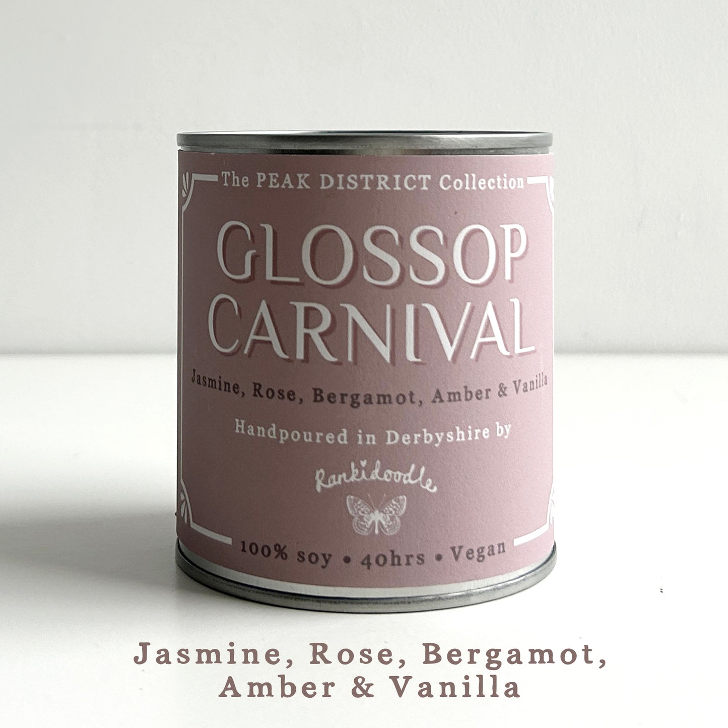 Glossop Carnival | Candle in a Tin | Floral Candle | 240g | 100% soy | vegan | 40 hours | Scented candle