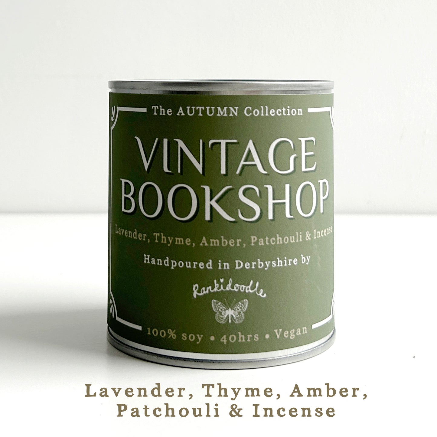 Vintage Bookshop | Candle in a Tin | Book Lover Candle | 240g | 100% soy | vegan | 40 hours | Scented candle